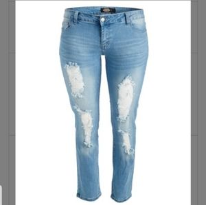 "BBA" Light Blue Distressed Skinny Jeans- Plus